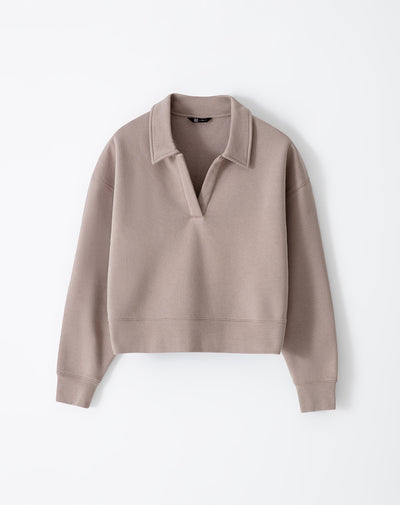 Buzo tipo polo regular taupe mujer