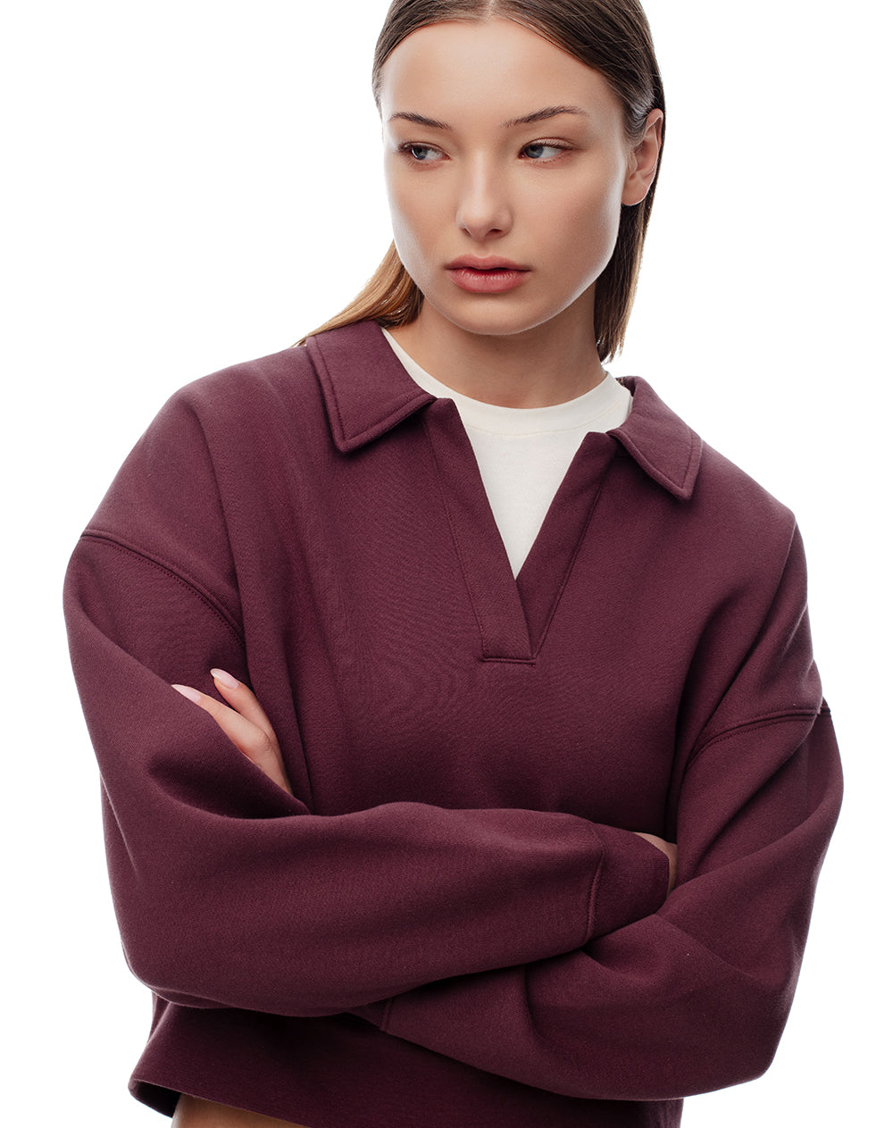 Buzo tipo polo regular vino tinto mujer