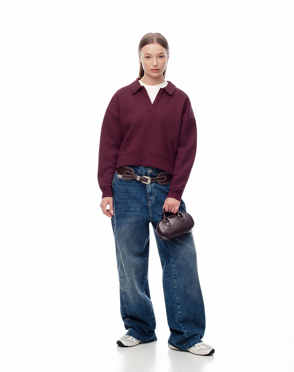 Buzo tipo polo regular vino tinto mujer