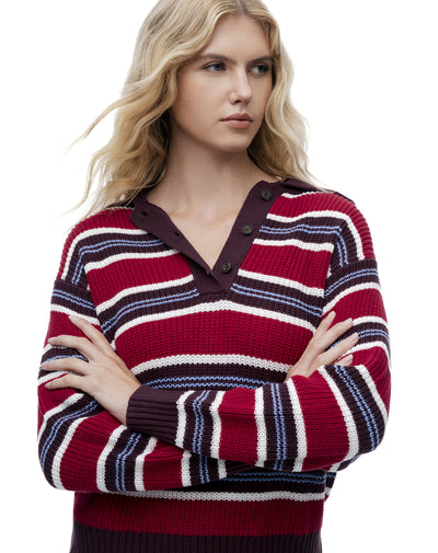 Buzo regular rojo rayas mujer