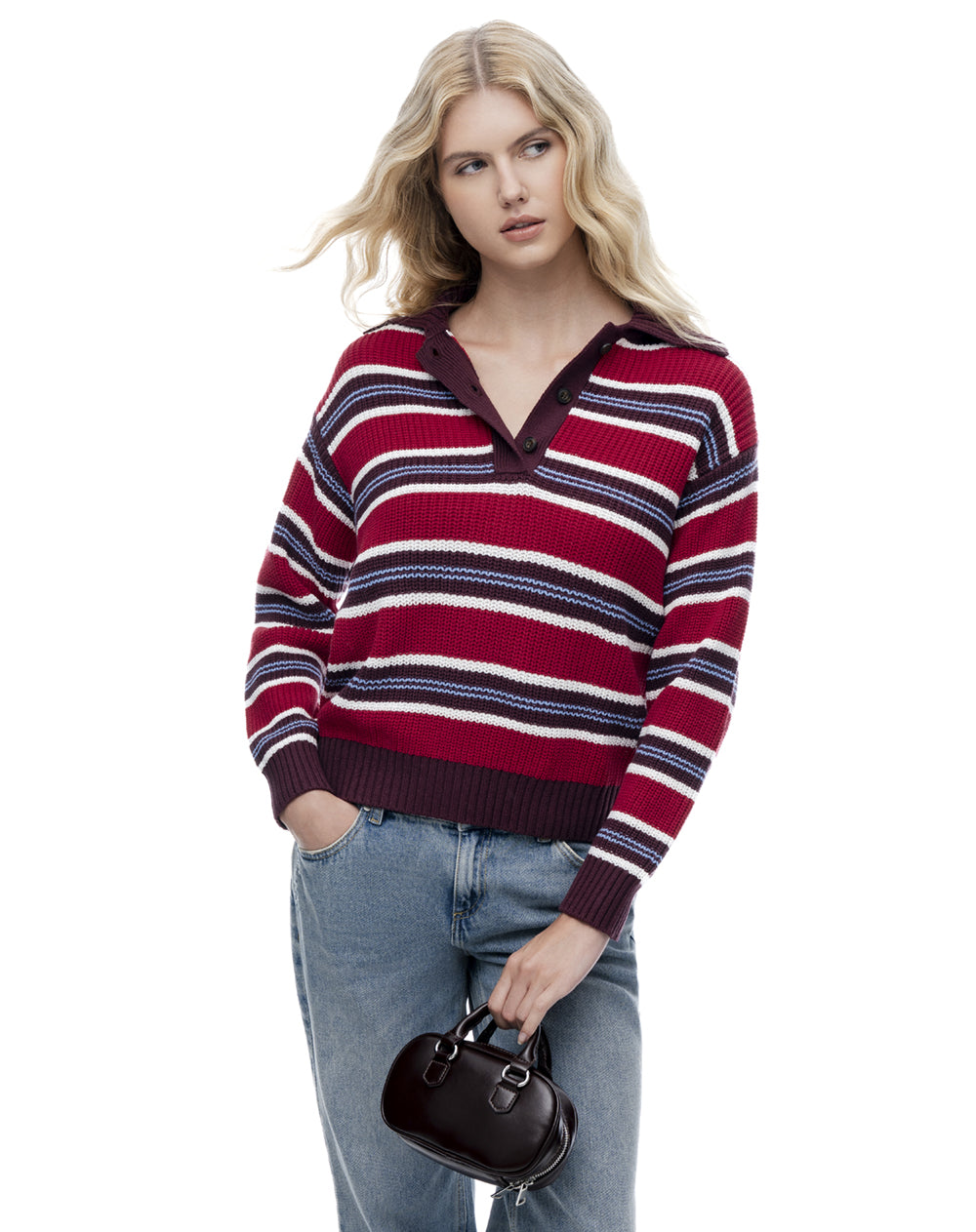 Buzo regular rojo rayas mujer