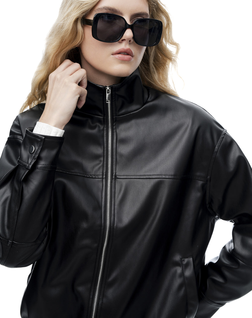 Chaqueta oversize sin capucha negra mujer