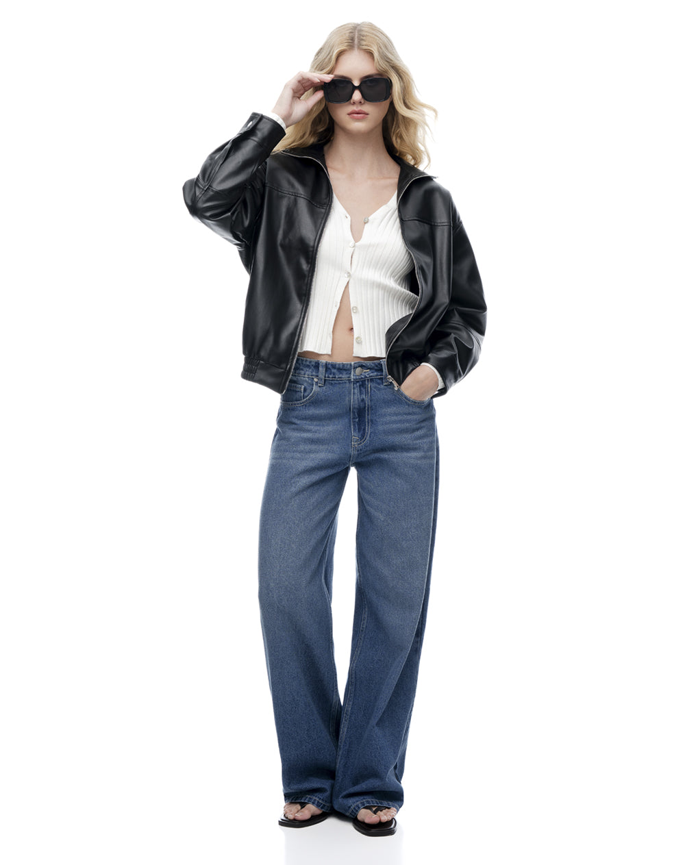 Chaqueta oversize sin capucha negra mujer
