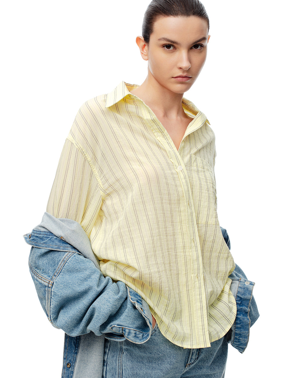 Camisa manga larga regular rayas mujer