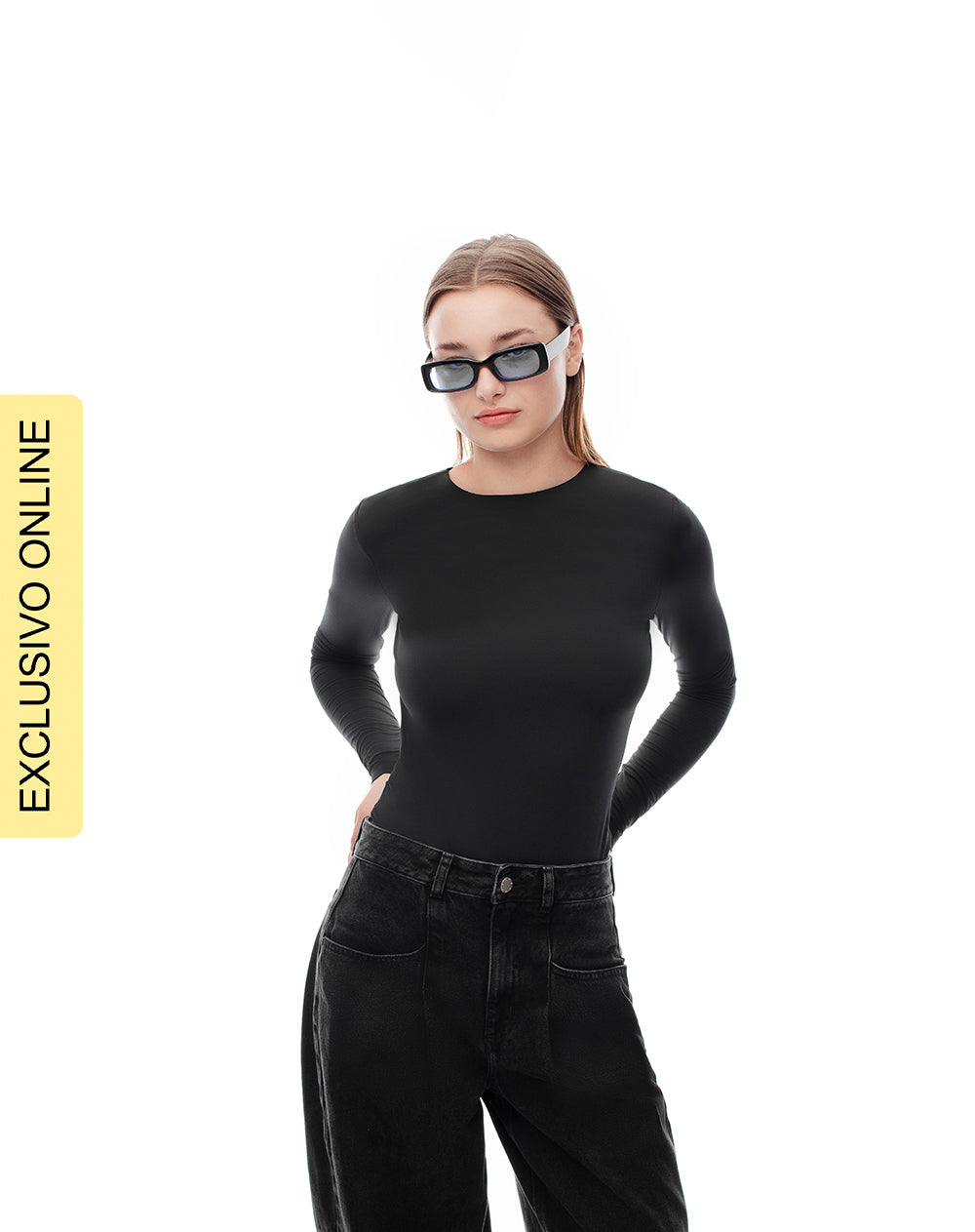 Body cuello redondo manga larga negro