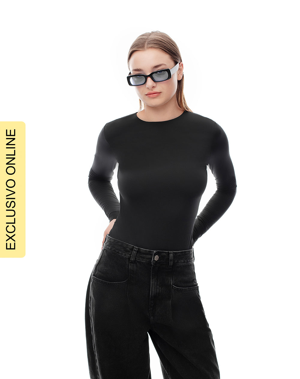 Body cuello redondo manga larga negro