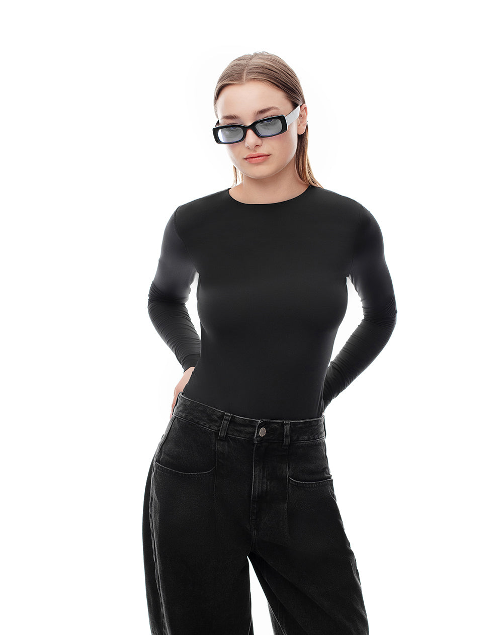 Body cuello redondo manga larga negro