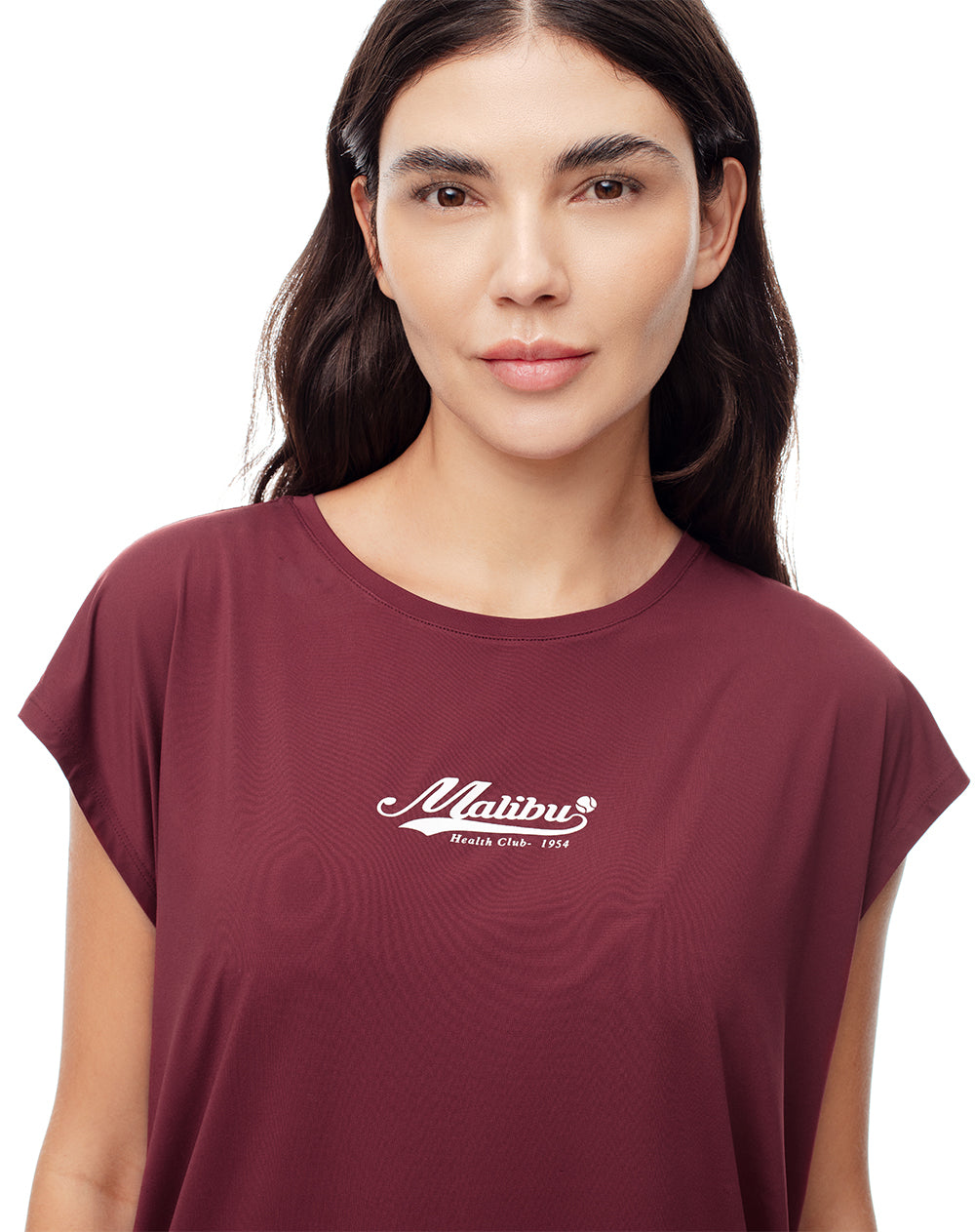Camiseta deportiva mujer secado rápido vino tinto