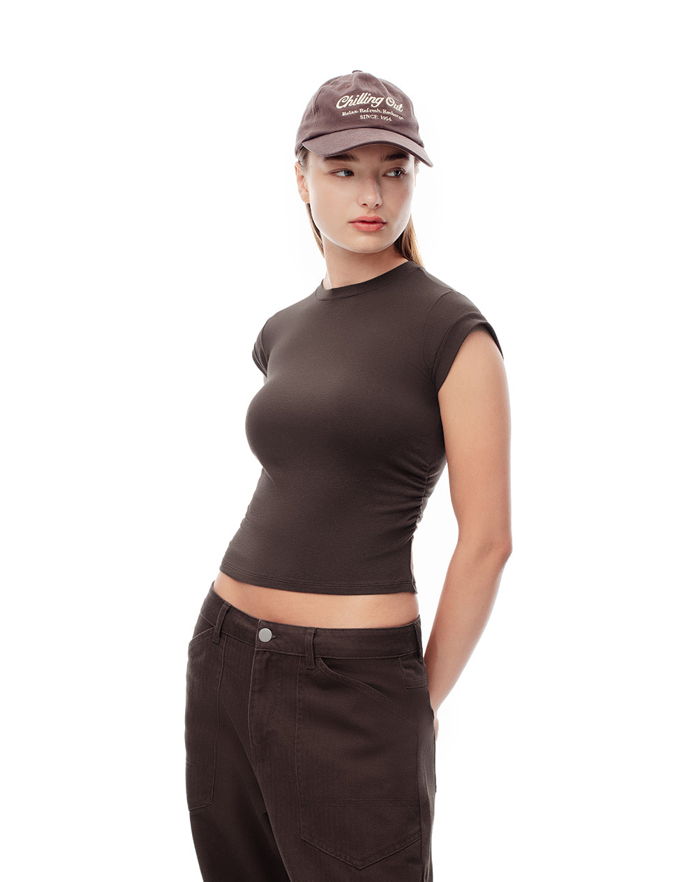 Camiseta crop slim chocolate mujer