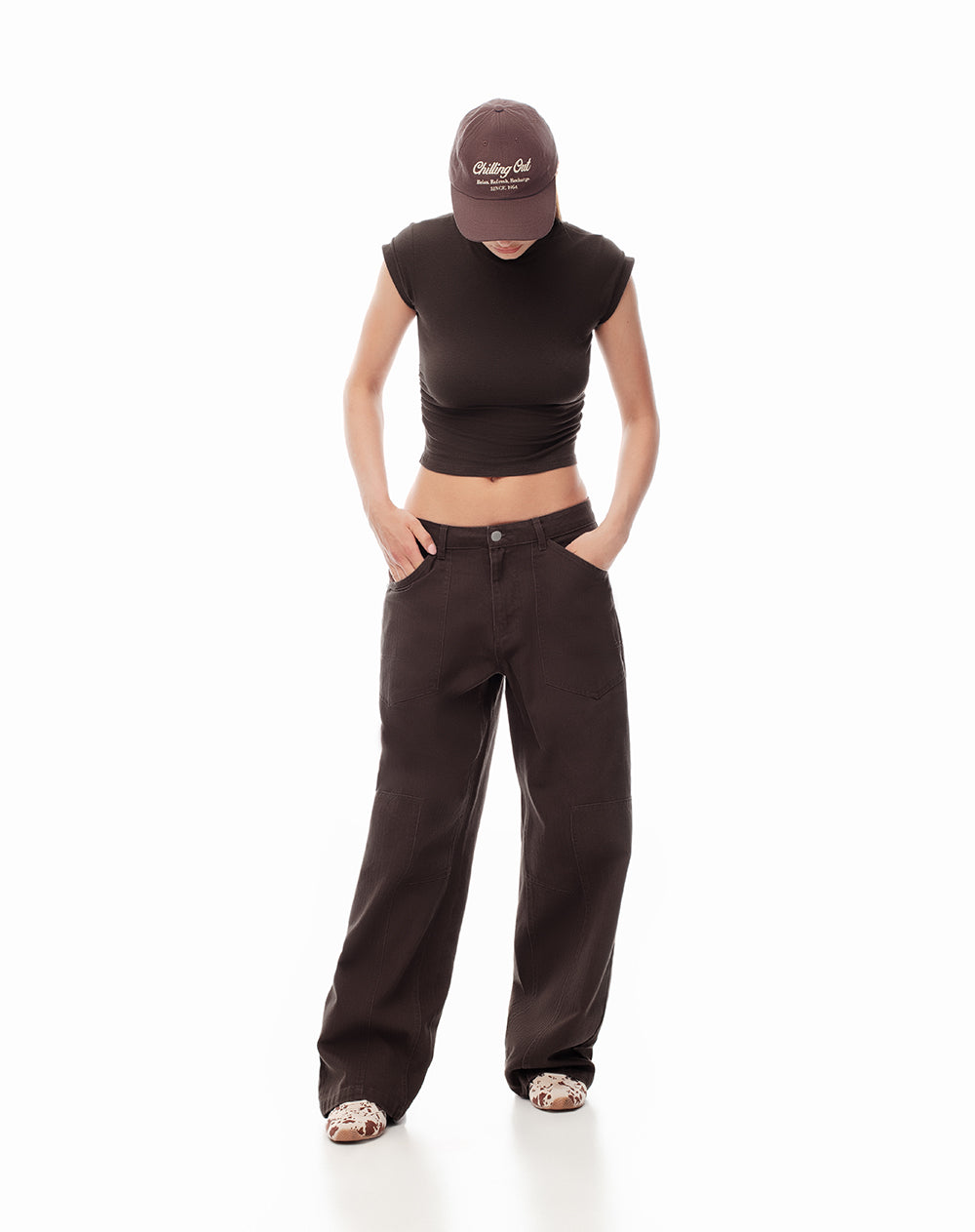 Camiseta crop slim chocolate mujer
