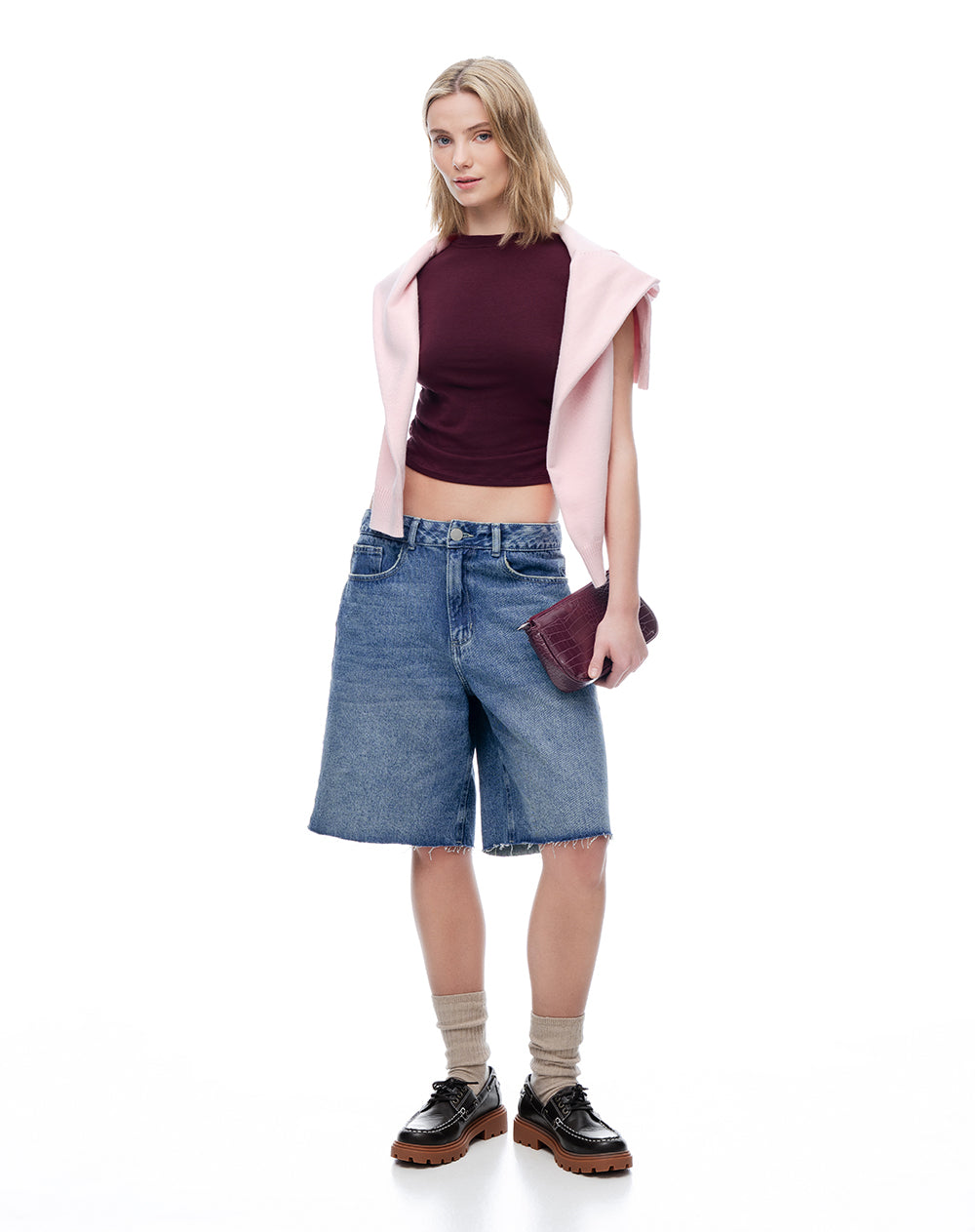 Camiseta crop slim vino tinto mujer