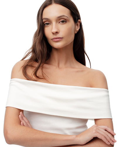 Top off-Shoulder slim algodón blanca mujer