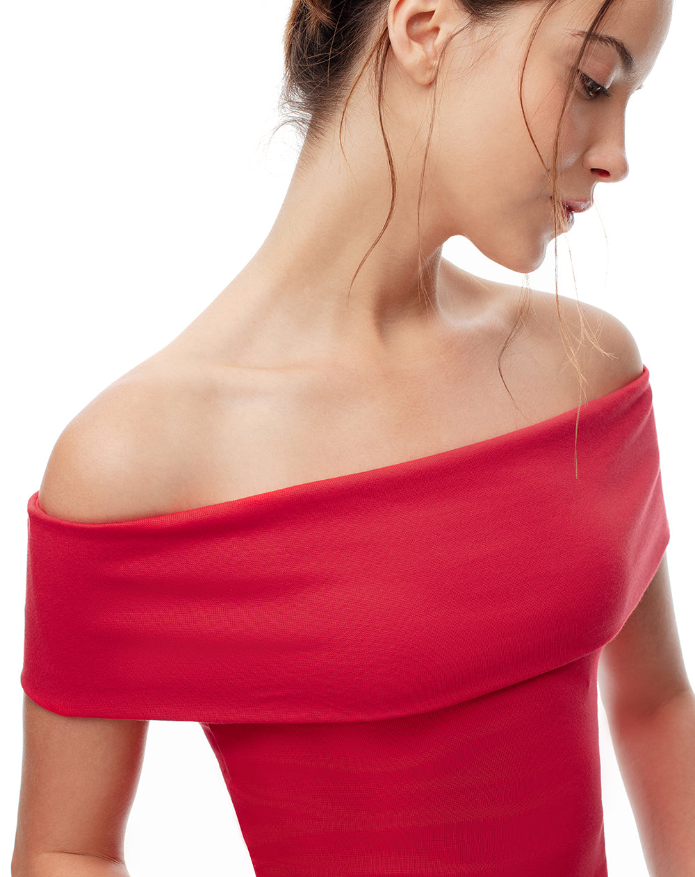 Top off-Shoulder slim algodón rojo mujer