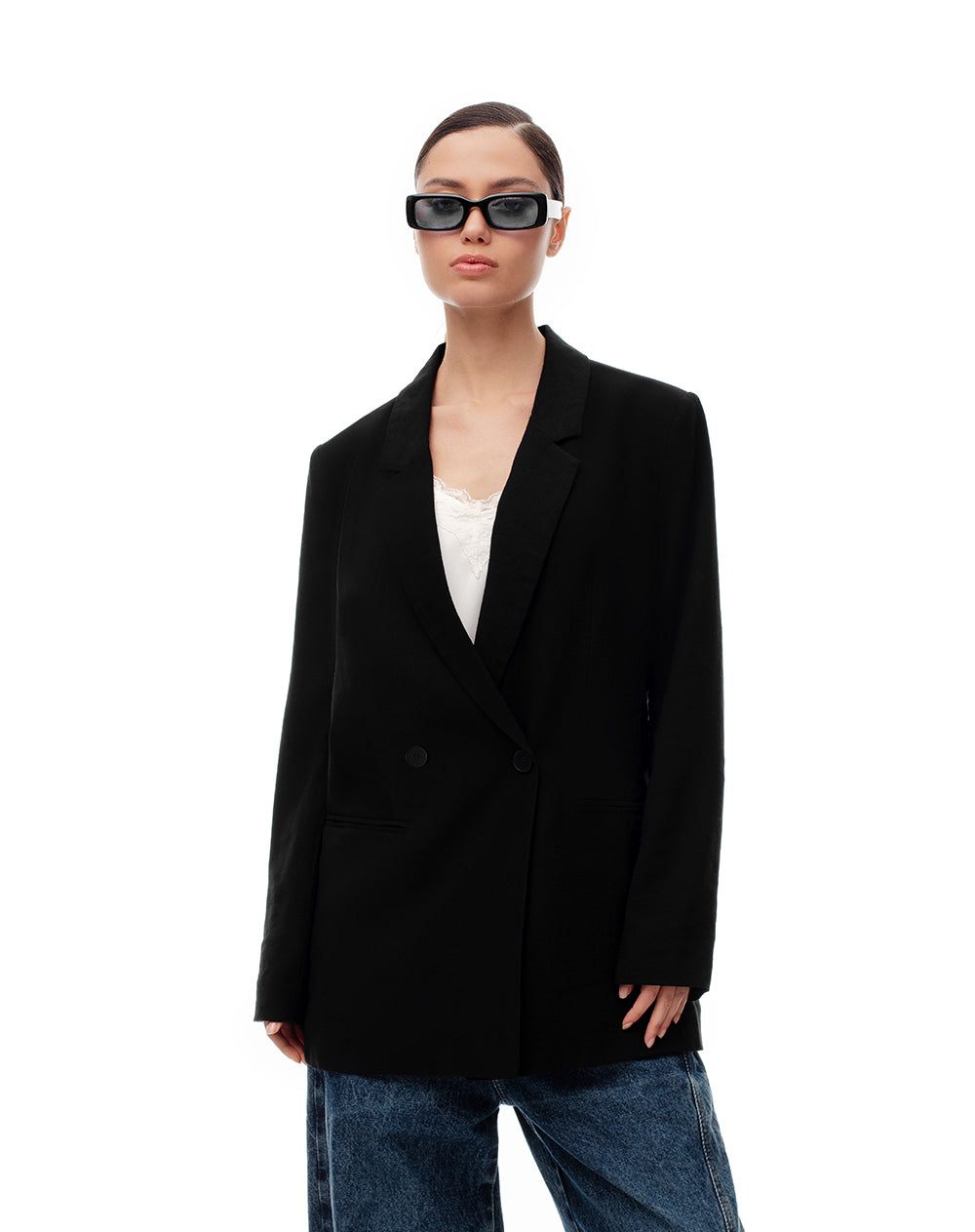 Blazer recto holgado negro mujer
