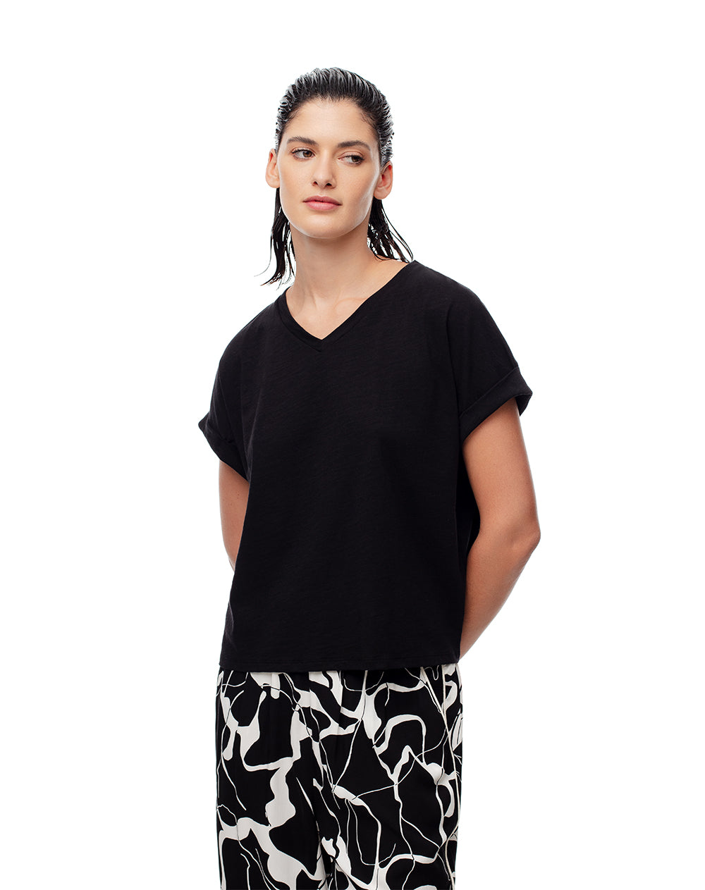 Camiseta regular algodón negra mujer