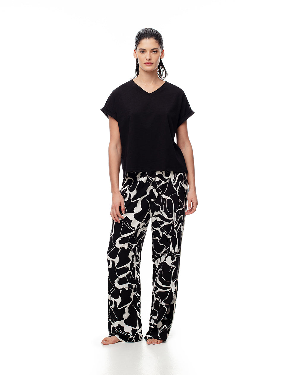 Camiseta regular algodón negra mujer