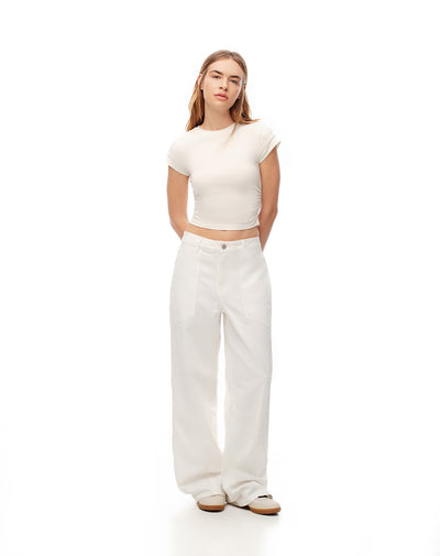 Pantalón relaxed fit tiro medio en drill habano