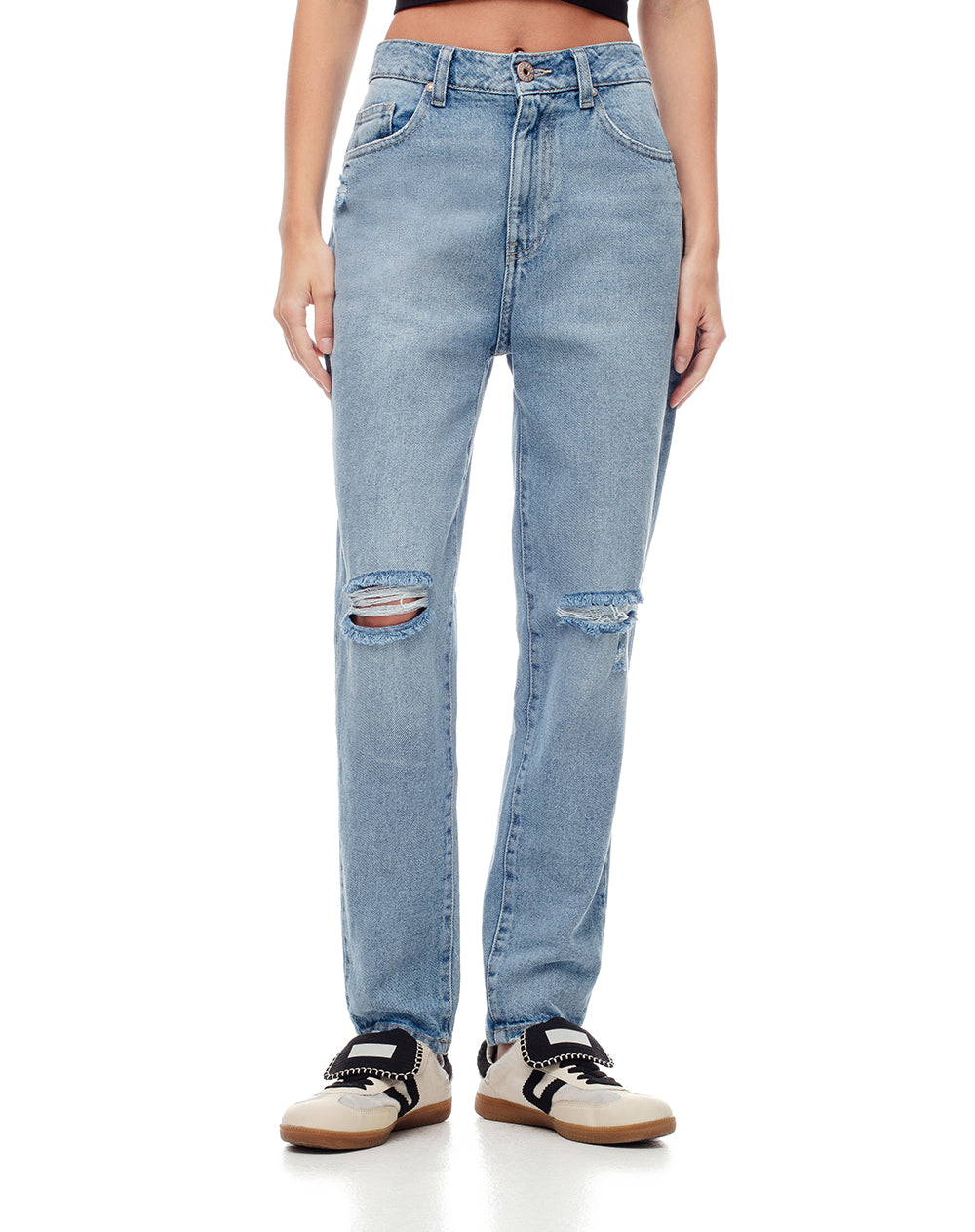 Jean mom fit fit tiro alto indigo medio