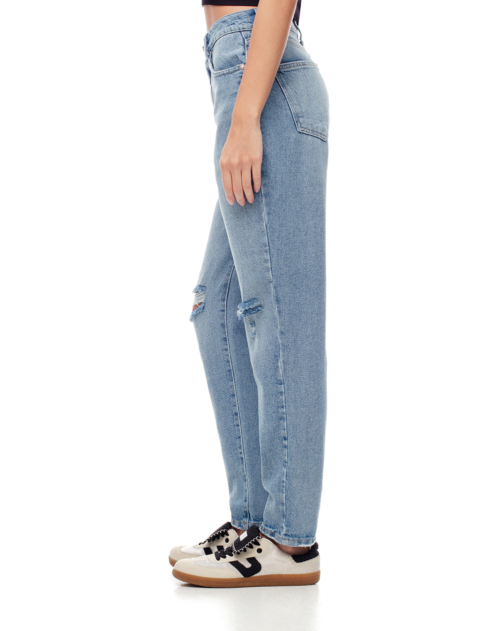 Jean mom fit fit tiro alto indigo medio