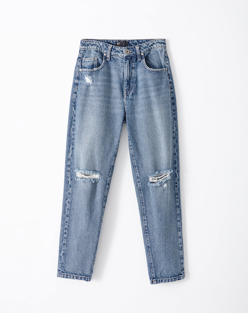 Jean mom fit fit tiro alto indigo medio