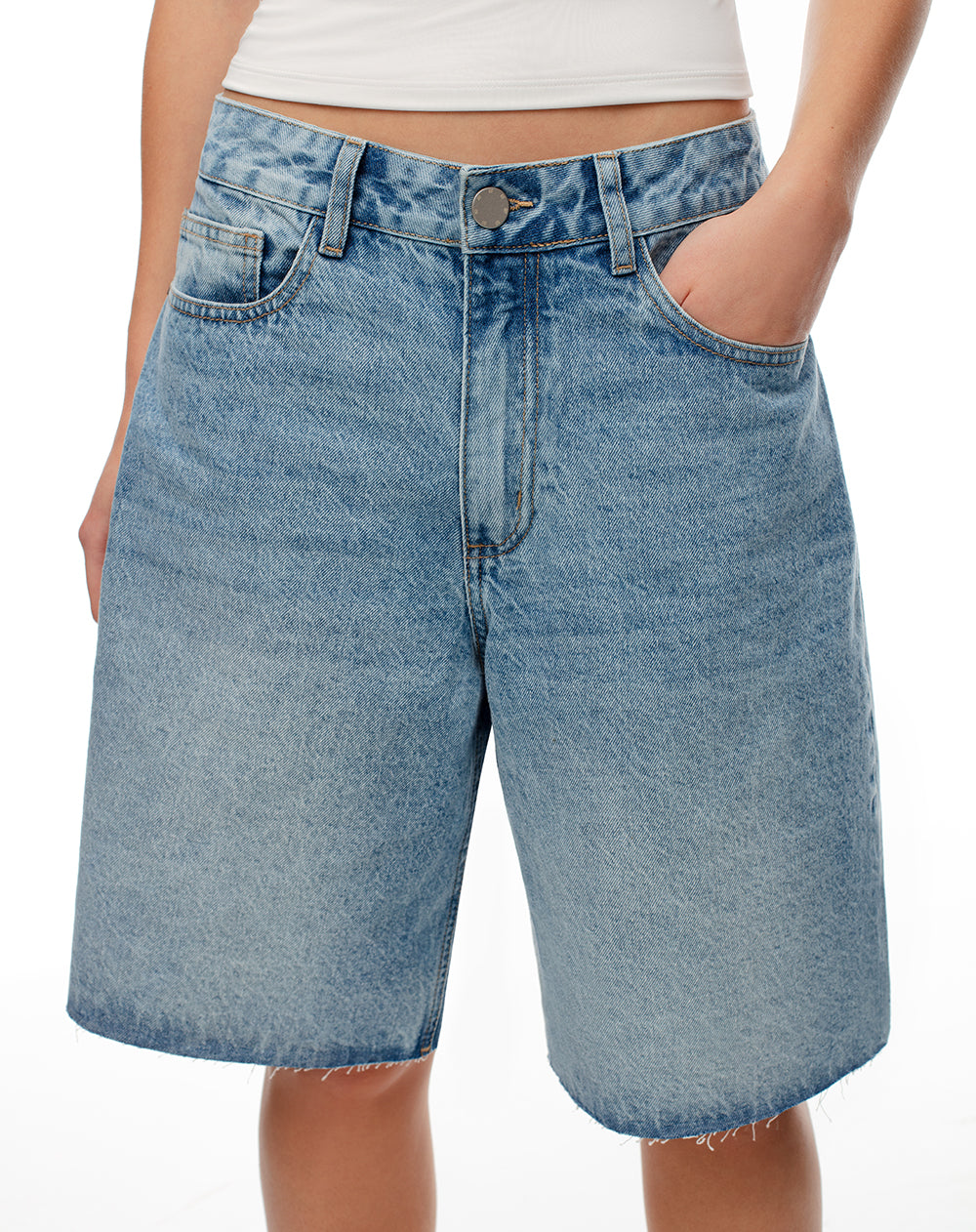 Bermuda denim regular tiro medio índigo medio mujer