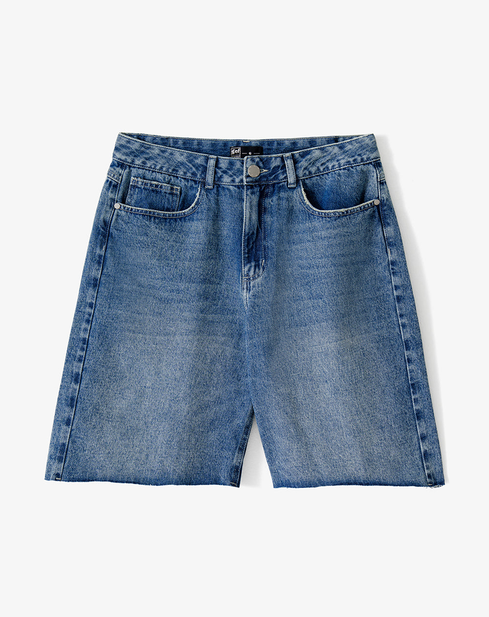 Bermuda regular tiro medio denim índigo medio mujer