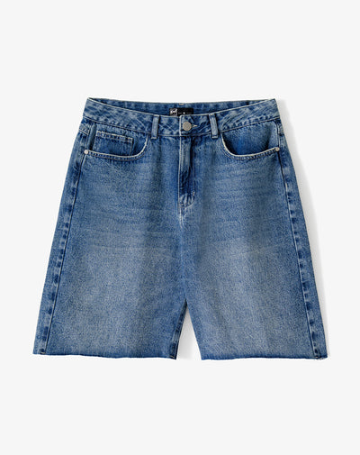 Bermuda regular tiro medio denim índigo medio mujer