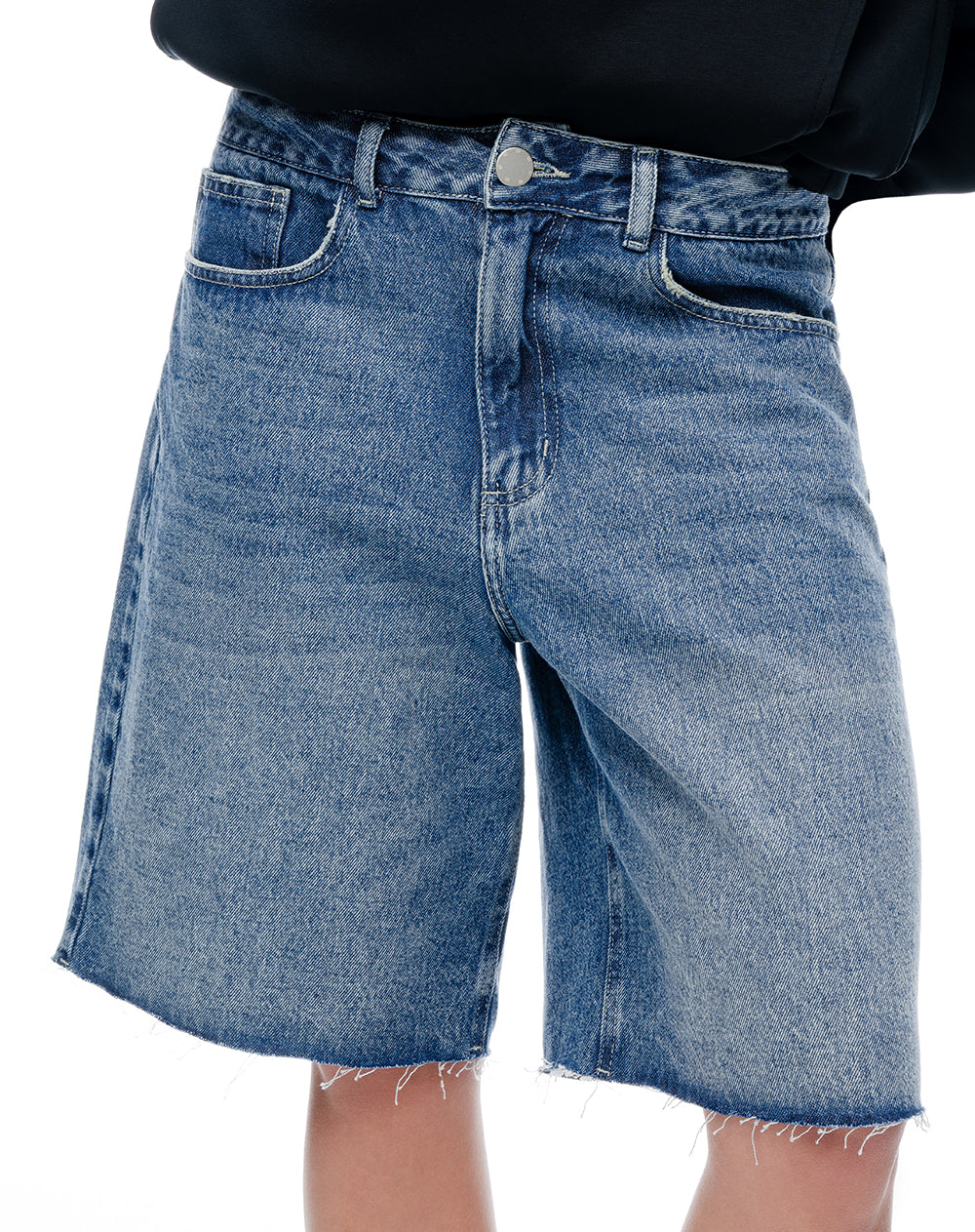 Bermuda regular tiro medio denim índigo medio mujer