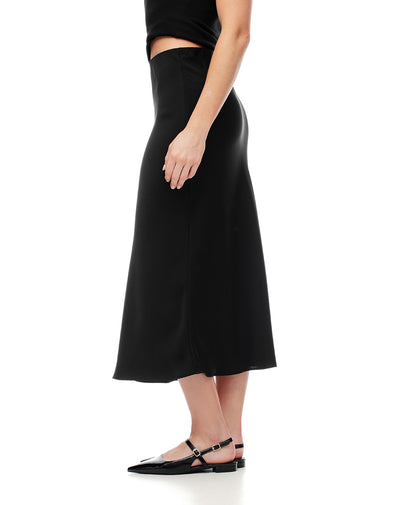 Falda midi tiro alto satín negra mujer