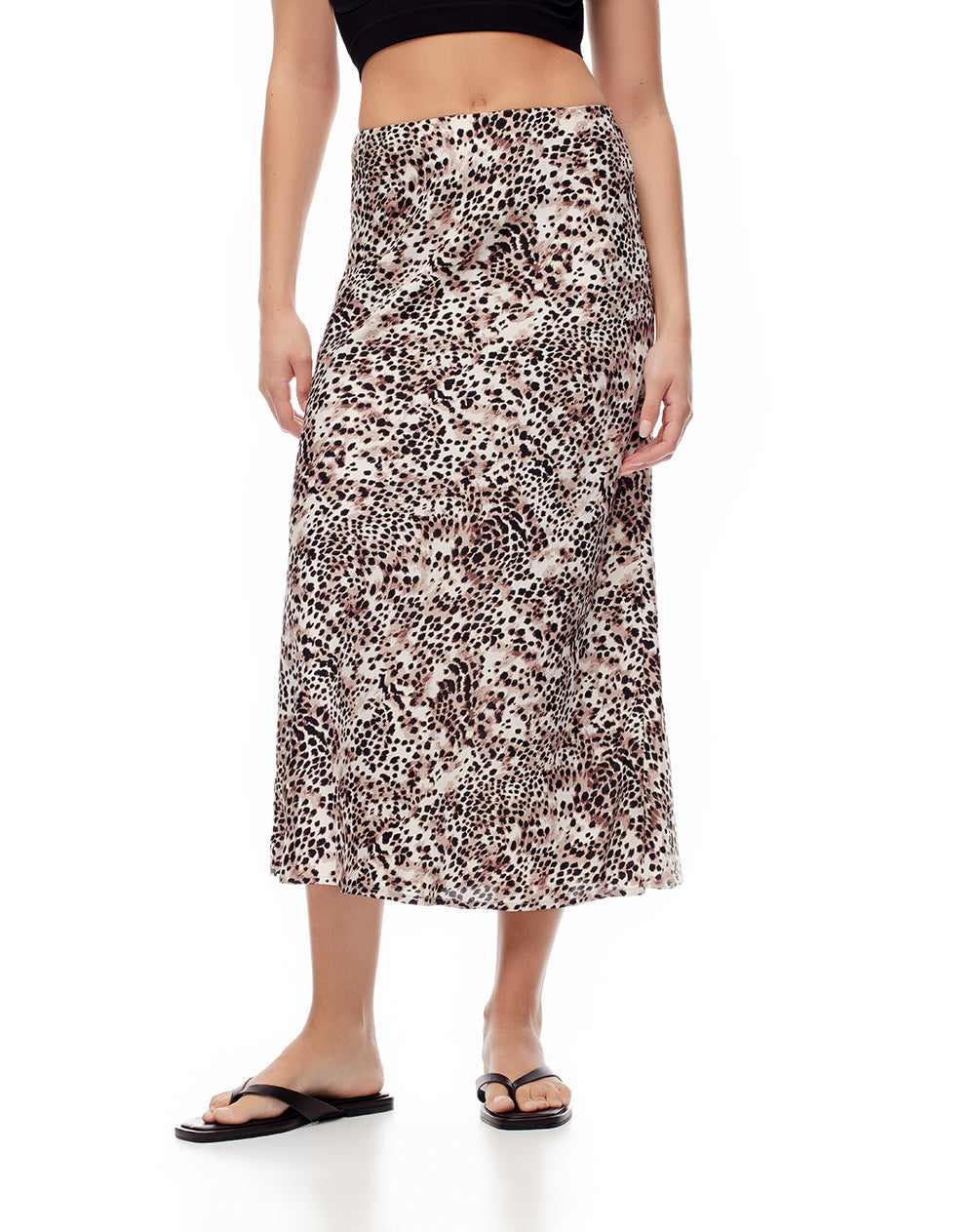 Falda midi tiro alto satín print mujer