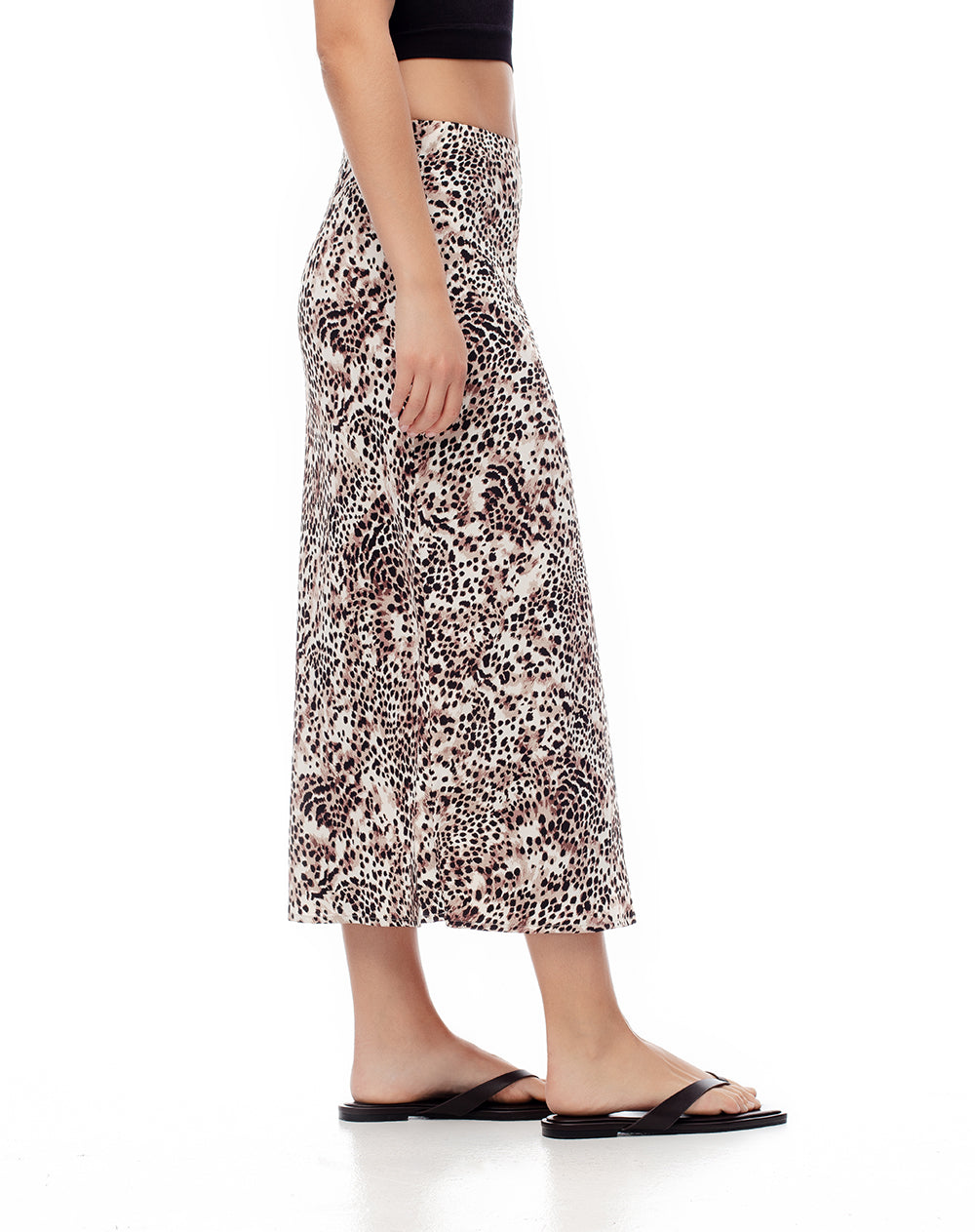 Falda midi tiro alto satín print mujer