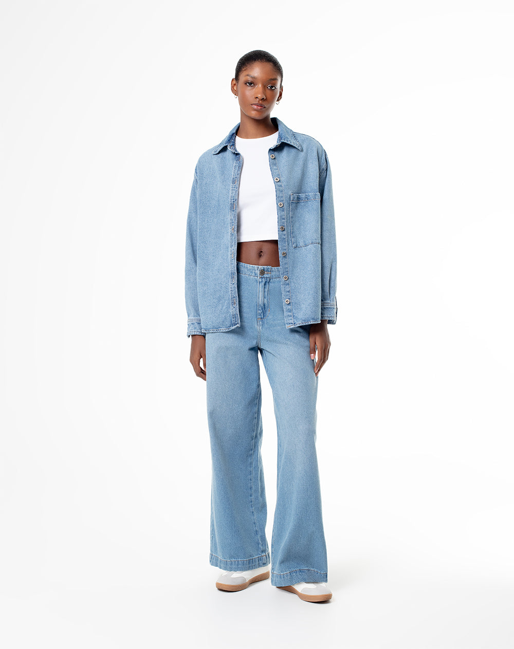 Camisa oversized fit manga larga índigo medio
