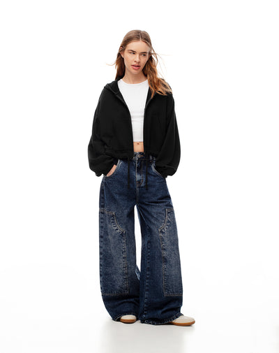 Jean wide leg utilitario tiro medio índigo oscuro mujer
