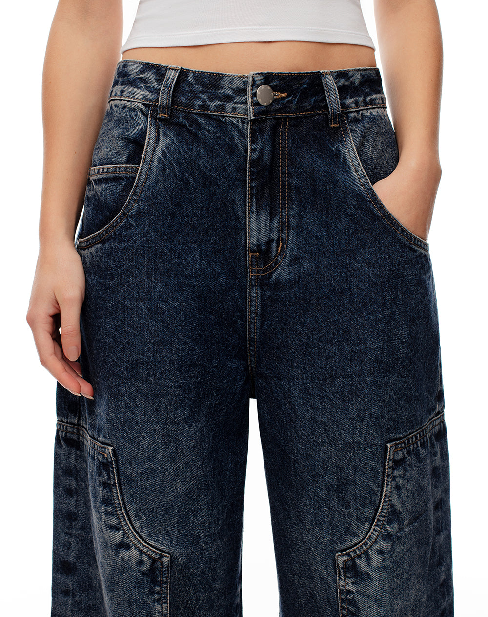 Jean loose fit tiro medio indigo oscuro