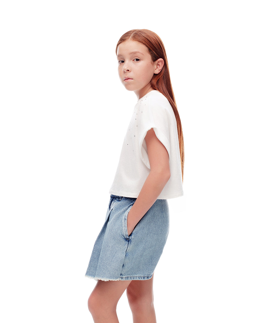 Falda short denim índigo medio niña