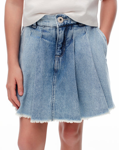 Falda short denim índigo medio niña