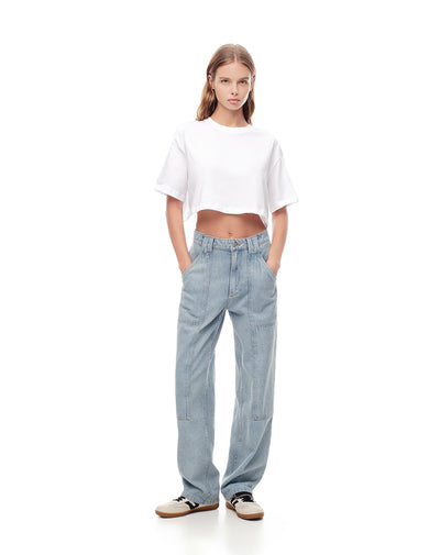 Jean regular fit tiro medio indigo claro