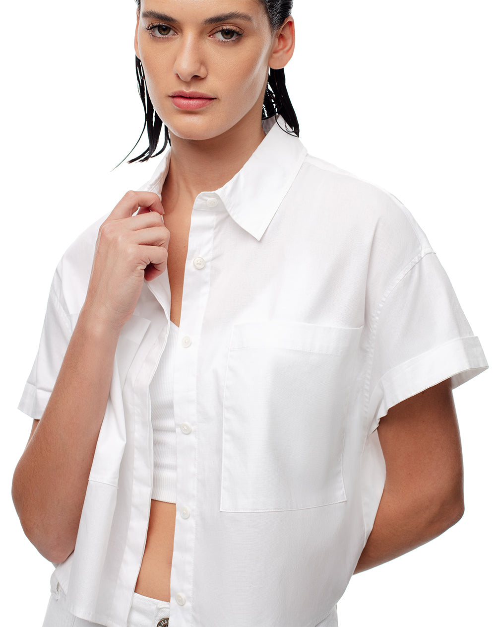 Camisa oversized fit manga corta blanca