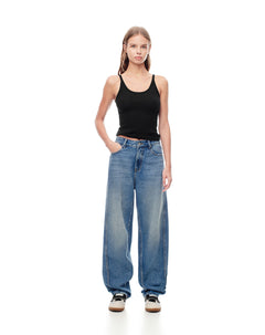 Jean baggy fit tiro alto indigo medio