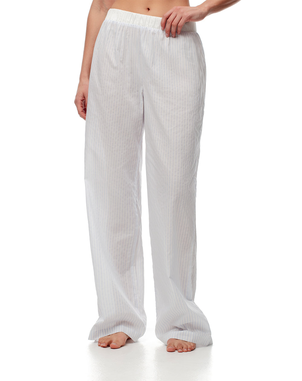 Pantalón relaxed fit tiro alto rayas azules