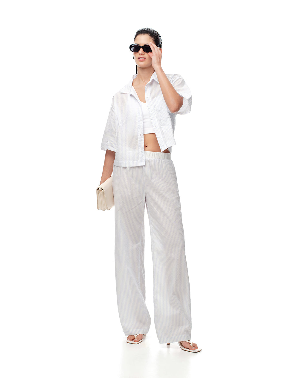 Camisa relaxed fit manga corta rayas azules