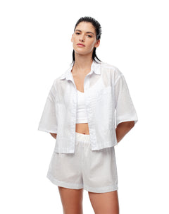 Short tiro alto algodón rayas mujer