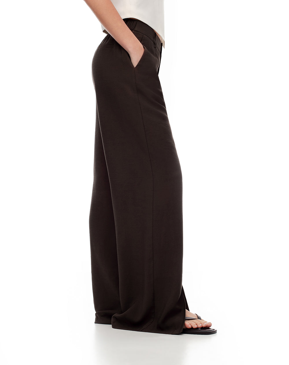 Pantalón loose fit tiro alto chocolate