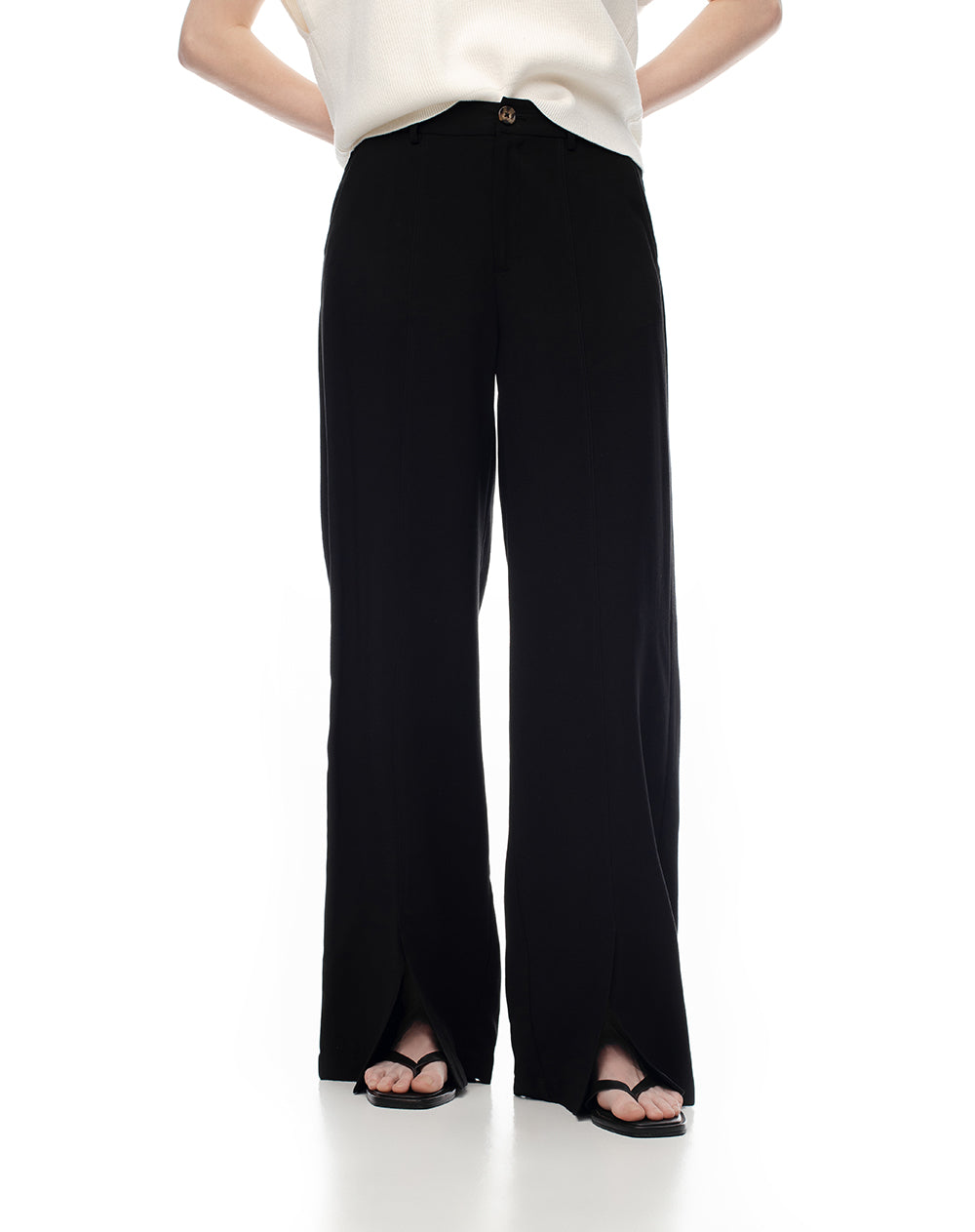 Pantalón wide leg tiro alto negro mujer