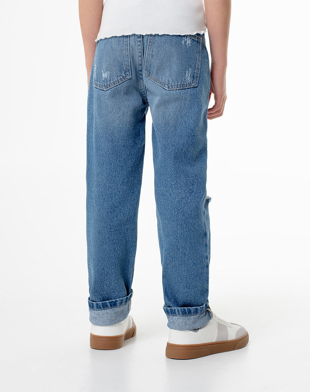 Jean mom fit fit tiro medio indigo