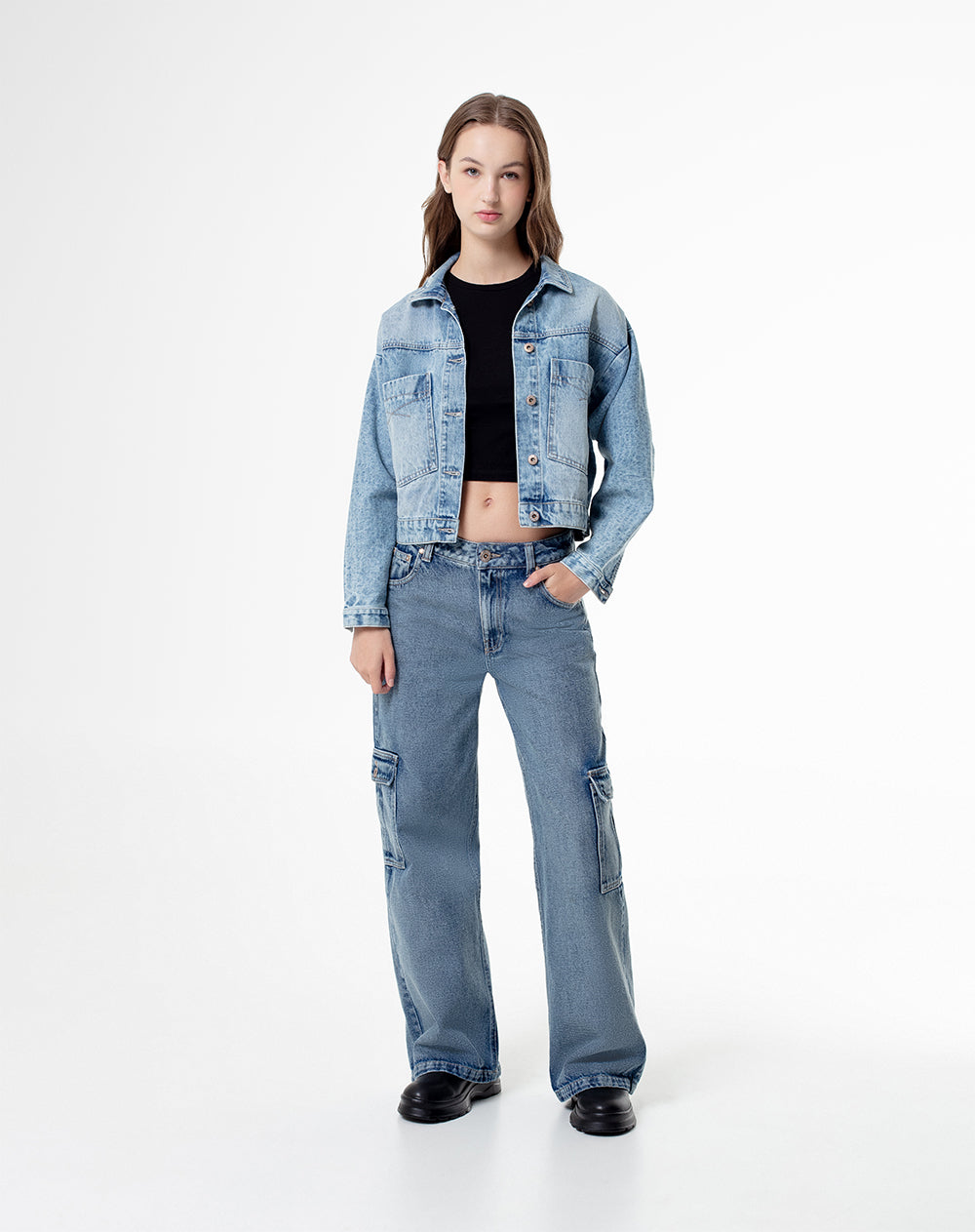 Chaqueta loose fit sin capucha índigo claro