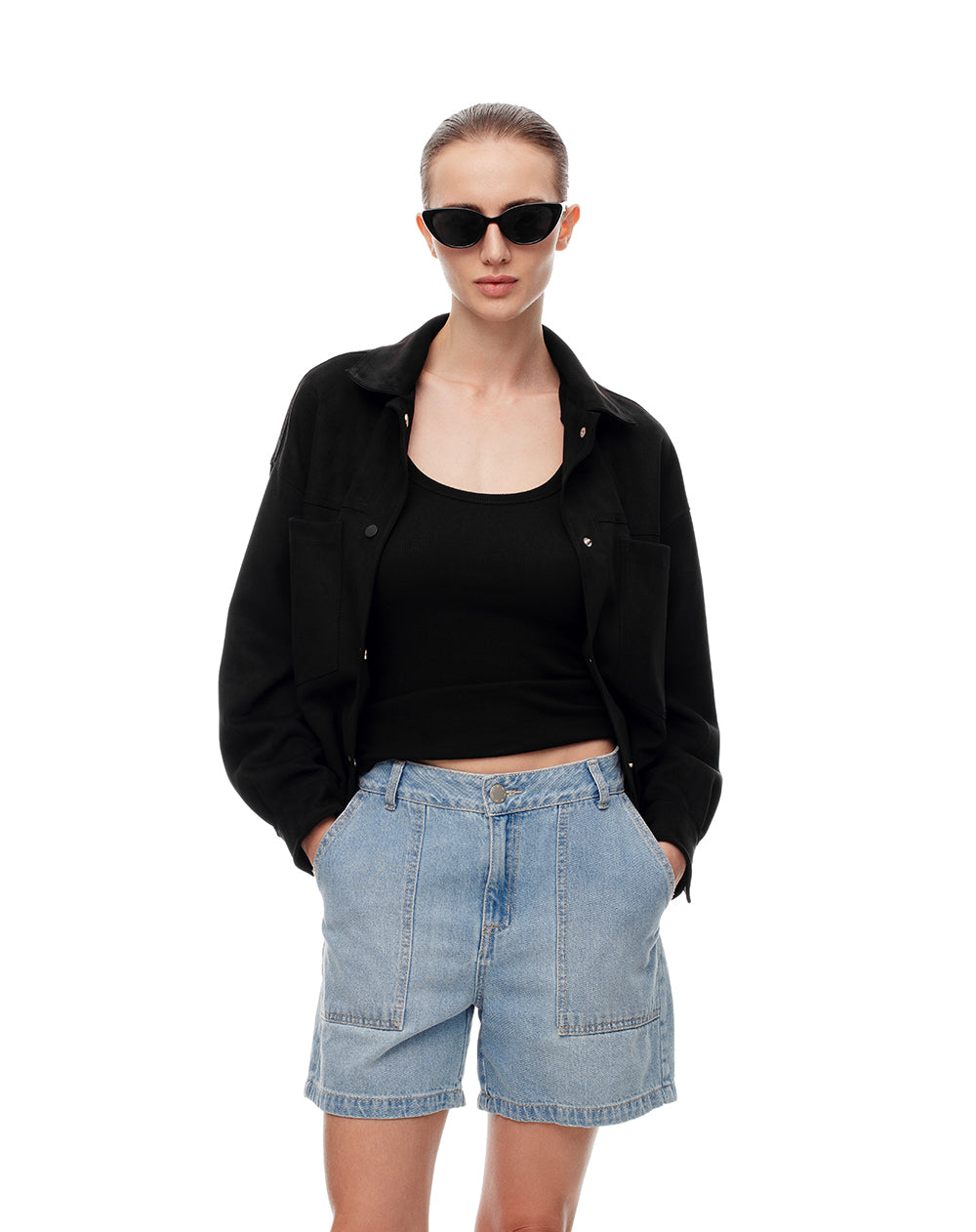 Short tiro alto denim índigo medio mujer