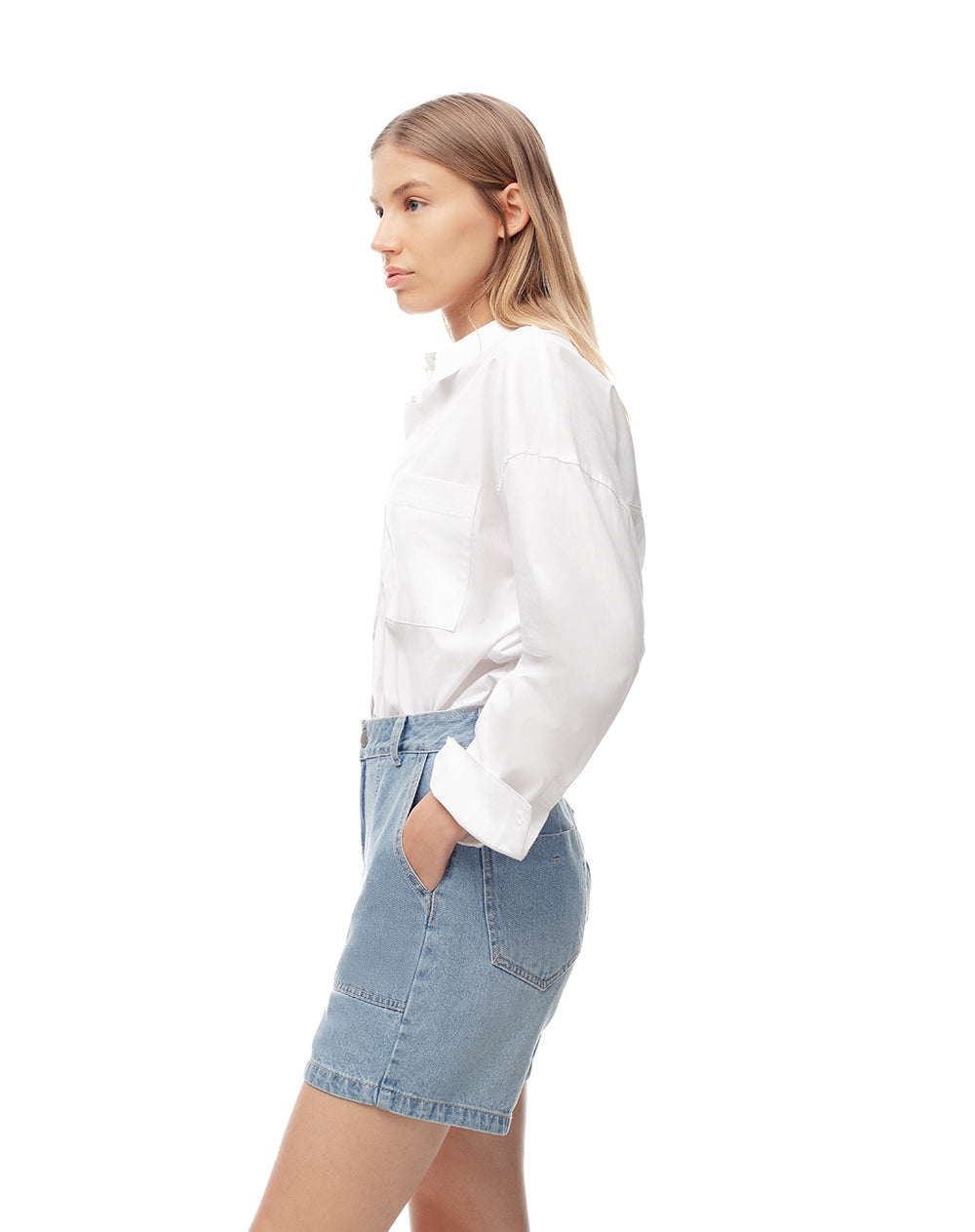 Short tiro alto denim índigo medio mujer