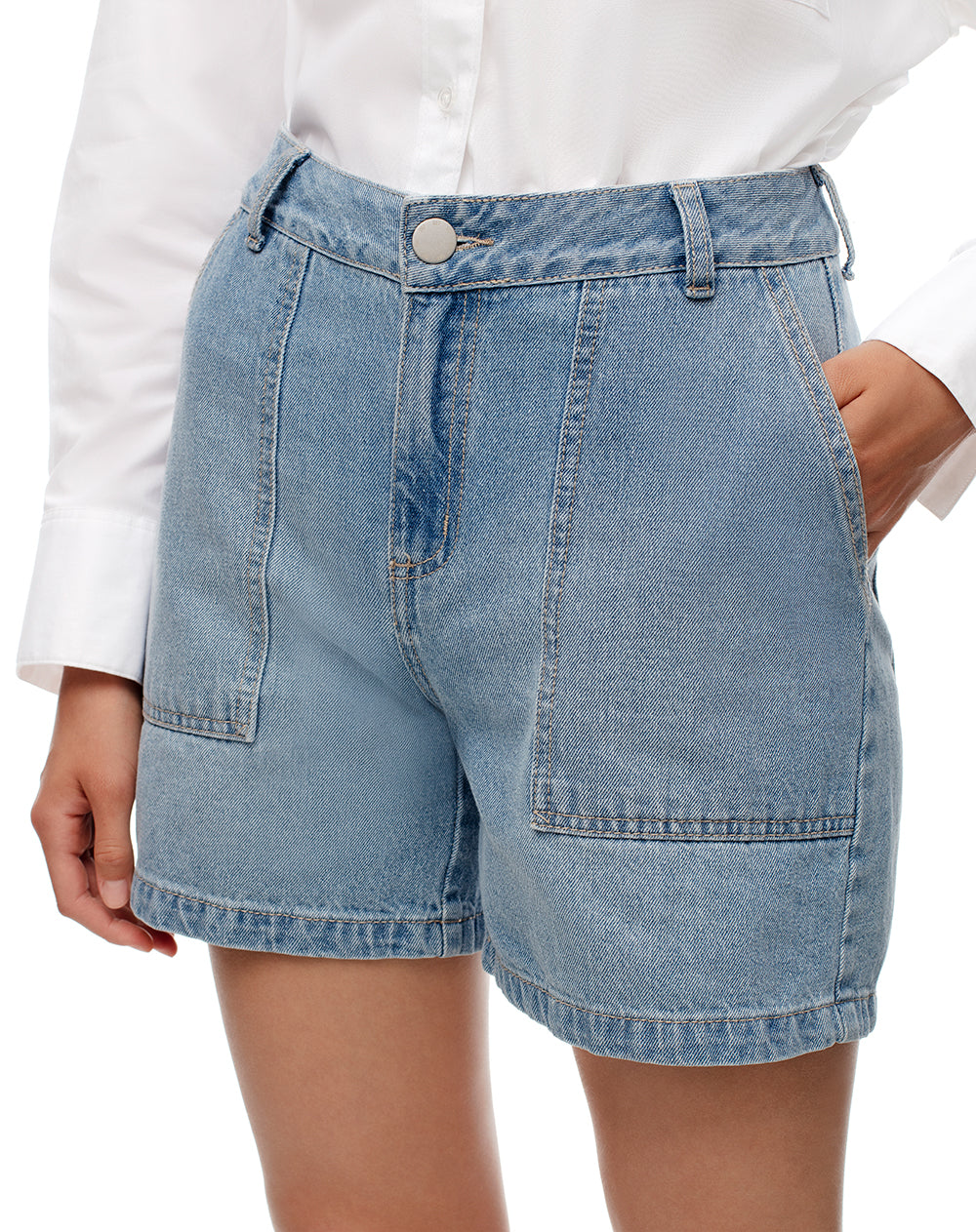 Short tiro alto denim índigo medio mujer