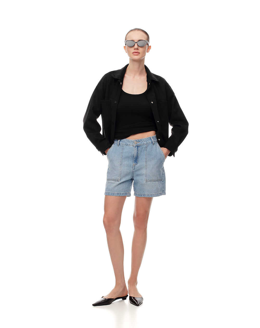 Short tiro alto denim índigo medio mujer